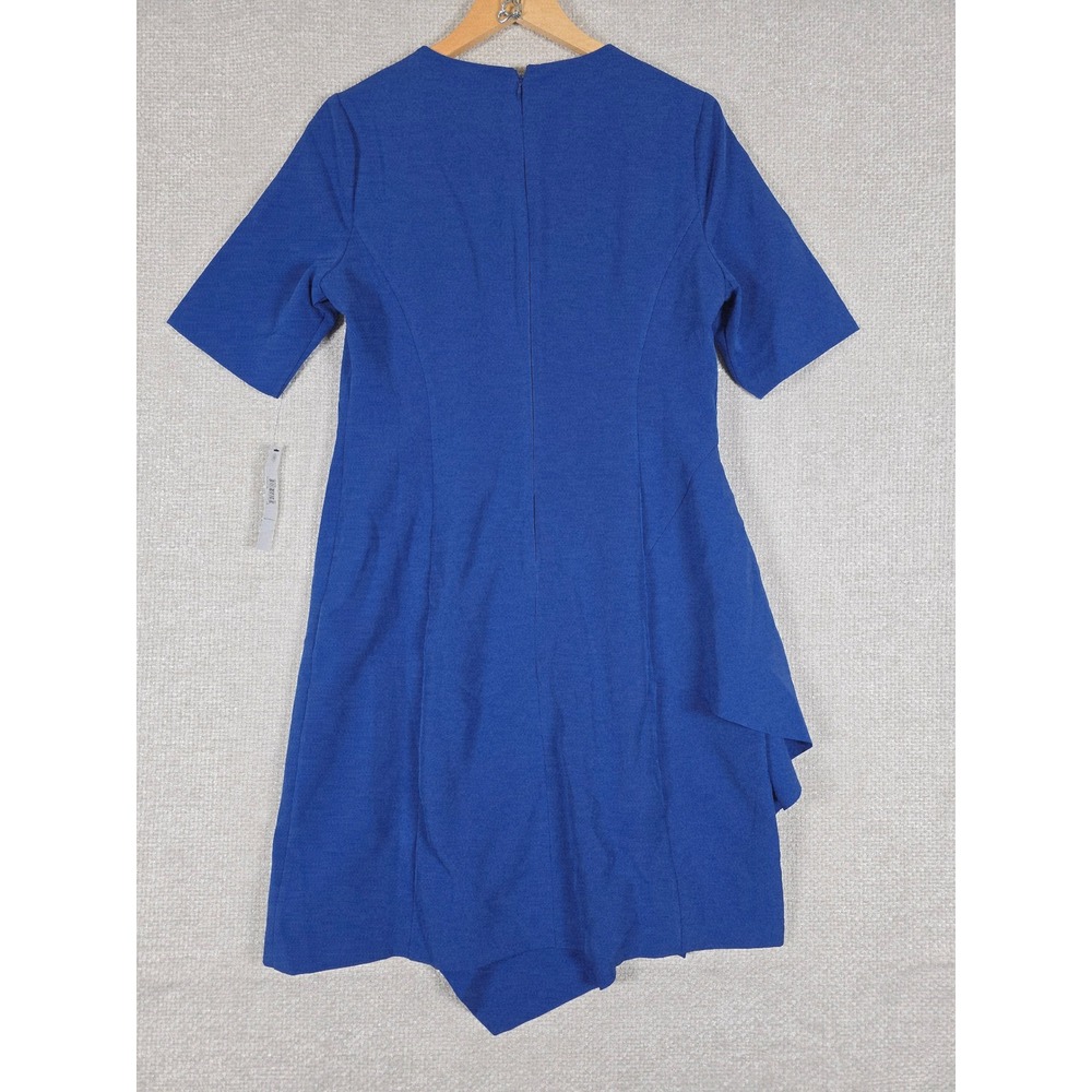 Maggy London Blue Short Sleeve Asymmetrical Ruffle V Neck Dress Size 10 NWT - Picture 5 of 12